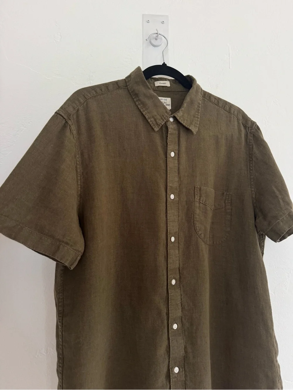J. Crew Classic Short-Sleeve Linen Point-Collar Shirt Green Coastal Minimalist